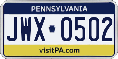 PA license plate JWX0502
