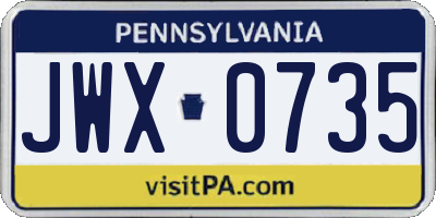 PA license plate JWX0735