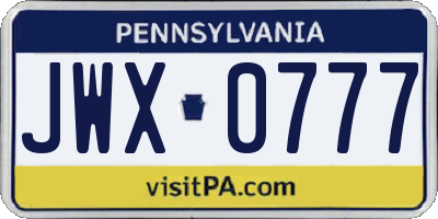 PA license plate JWX0777