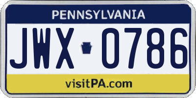 PA license plate JWX0786