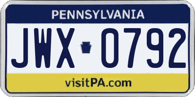 PA license plate JWX0792