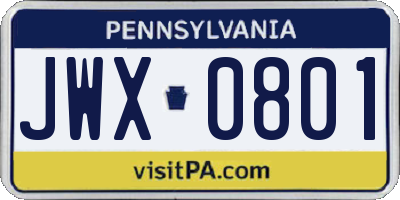 PA license plate JWX0801