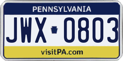 PA license plate JWX0803
