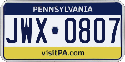 PA license plate JWX0807