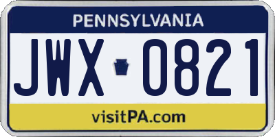 PA license plate JWX0821