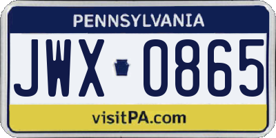 PA license plate JWX0865