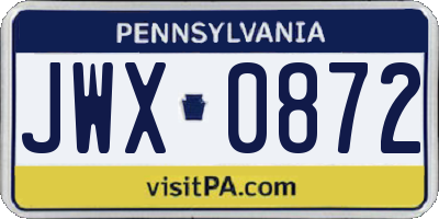 PA license plate JWX0872