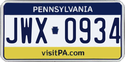 PA license plate JWX0934