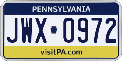 PA license plate JWX0972