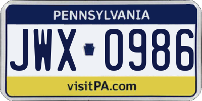 PA license plate JWX0986