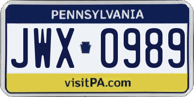 PA license plate JWX0989