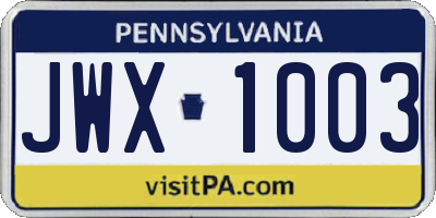 PA license plate JWX1003