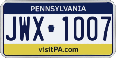 PA license plate JWX1007