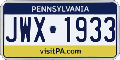 PA license plate JWX1933