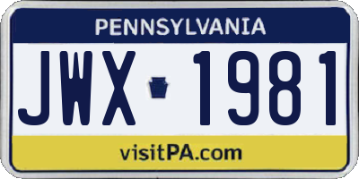 PA license plate JWX1981