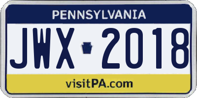 PA license plate JWX2018