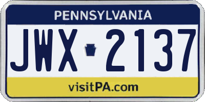 PA license plate JWX2137
