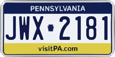 PA license plate JWX2181