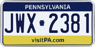 PA license plate JWX2381