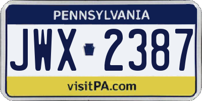 PA license plate JWX2387
