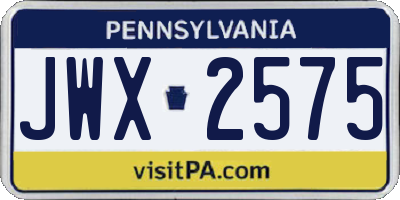 PA license plate JWX2575