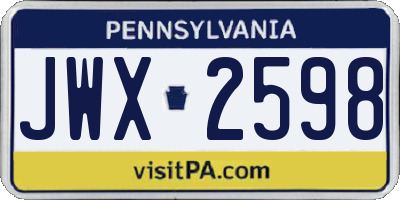PA license plate JWX2598