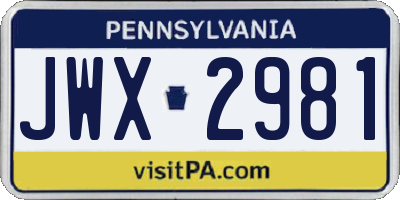 PA license plate JWX2981
