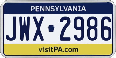 PA license plate JWX2986