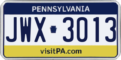 PA license plate JWX3013