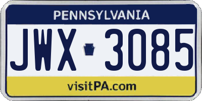 PA license plate JWX3085