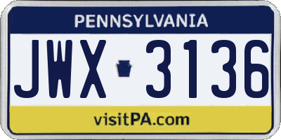 PA license plate JWX3136