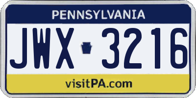 PA license plate JWX3216
