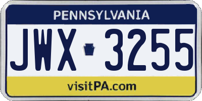PA license plate JWX3255