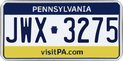 PA license plate JWX3275