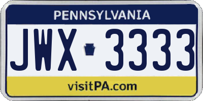 PA license plate JWX3333