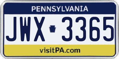 PA license plate JWX3365
