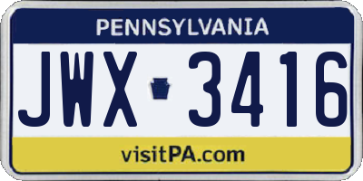 PA license plate JWX3416