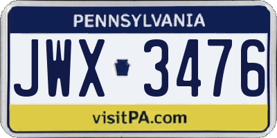 PA license plate JWX3476