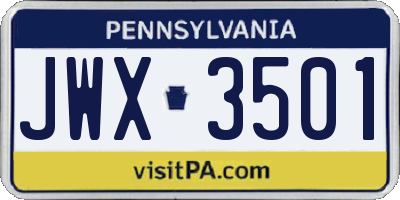 PA license plate JWX3501