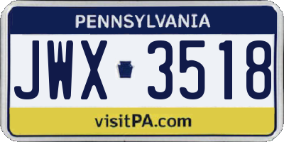 PA license plate JWX3518