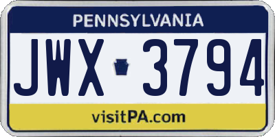 PA license plate JWX3794