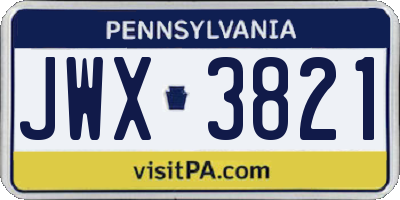 PA license plate JWX3821