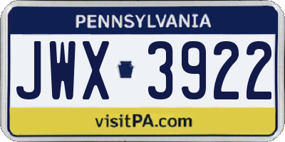 PA license plate JWX3922