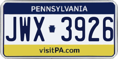 PA license plate JWX3926