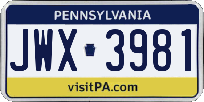 PA license plate JWX3981