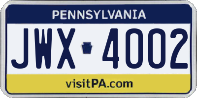 PA license plate JWX4002