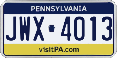 PA license plate JWX4013
