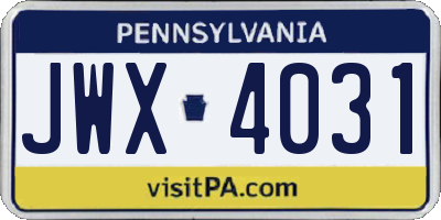 PA license plate JWX4031