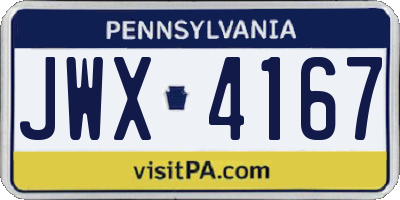 PA license plate JWX4167