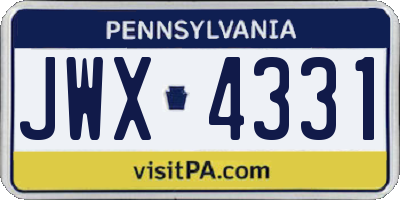 PA license plate JWX4331